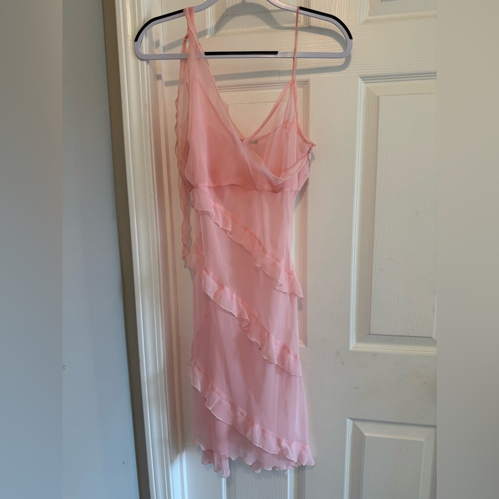 Vintage Y2K Couture PinkSheer SilkMesh Slip Babydoll Mini Dress AU Size 12 FAIR